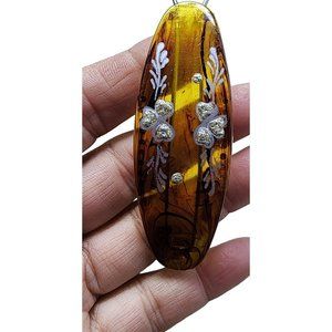 Vintage Art Deco Celluloid Barrette With Painted Clovers (A2775)